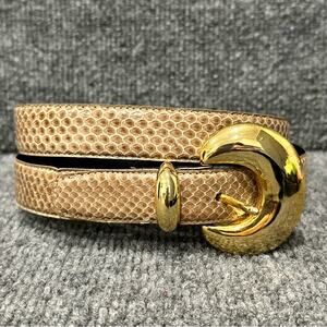 Vintage Magid tan snakeskin belt worms size L gold buckle fits 29.5”-33.5”
